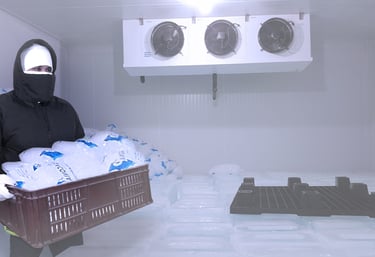 planta de procesamiento de alimentos con ropa de protección térmica para refrigeración y congelación