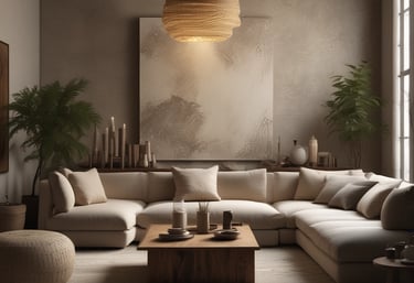 A serene living room featuring minimalist furniture and natural light.