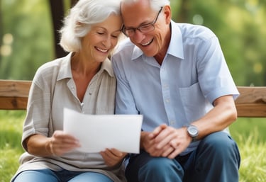 A hand is holding a smartphone displaying a financial application. The screen shows a chart with a growth prediction in percentage, and sections labeled Personal, Retirement, and Custodial. The chart predicts cash invested and saved over a period of time, with specific dollar values provided for future growth.