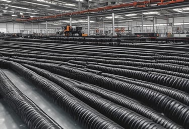 Close-up image of flexible black PVC conduits with visible aluminum spiral reinforcement inside.