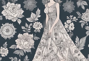 A vibrant textile design showcasing women's wear patterns.
