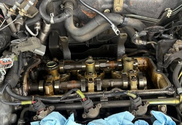 A rear valve cover removed