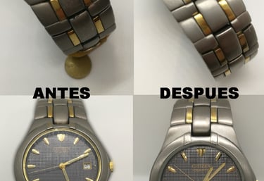 Reloj Citizen Titanium restaurado donde puede verse el antes y el después
