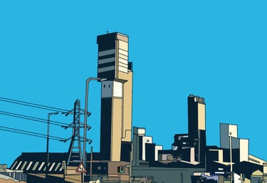 illustration of ICI teesside billingham, drawn by me julie featherstone