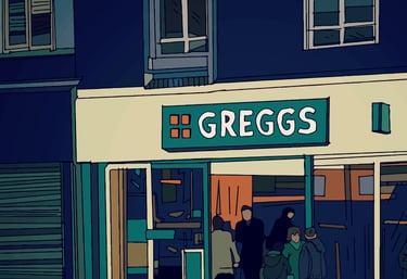 illustration of greggs shop drawn by me julie featherstone