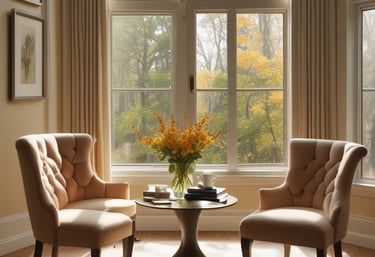 A warm, inviting therapy room with soft lighting and comfortable seating.