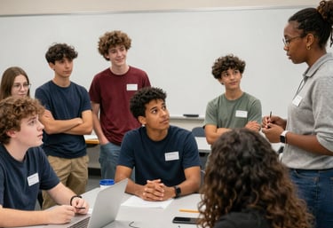 A diverse group of women and children gathered outdoors in fellowship, smiling and engaged in a community activity.