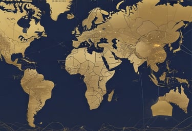 A global network map highlighting interconnected nations and asset hubs under a deep navy sky.