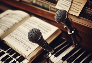 A warm, inviting room with musicians gathered around, sharing songs and stories in a cozy setting.