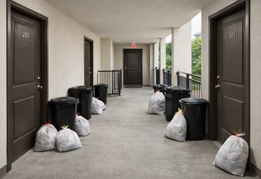 Valet trash service collecting garbage bags and bins at apartment complex in Pinellas County Florida