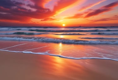 A vibrant photo of a travel vlogger filming on a sunlit beach with turquoise waters.