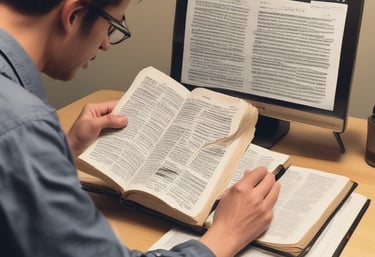A person reading a spiritual training manual in a peaceful setting.