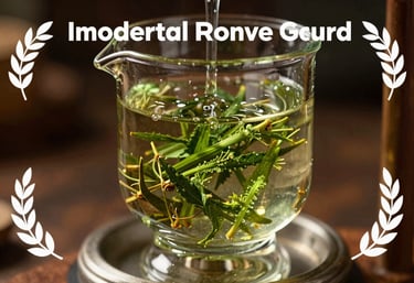 A professional macro shot of green herbal essence being distilled in a traditional glass apparatus, warm light reflecting through the liquid.