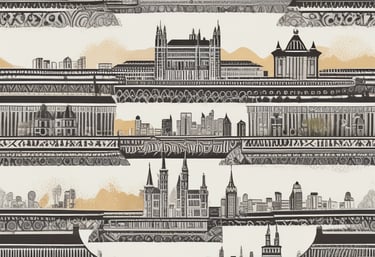 a man riding a skateboard down a street next to tall buildings