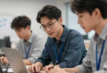 A modern office team collaborating with a focus on integrity and professionalism.