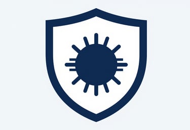 A shielded electronic component or icon representing hardware safety. Sharp, clean lines in dark blue (#0E293F) against a light background.