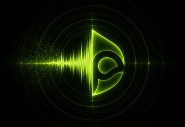 Leuchtende grüne digitale Klangwelle mit integriertem Logo innerhalb eines futuristischen Sonar