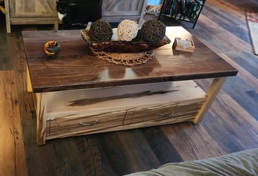 Walnut and ambrosia maple coffee table. Assembled with sliding dovetails.