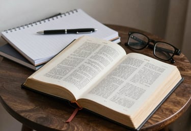 A group of Black students studying the Bible together, illuminated by warm candlelight.