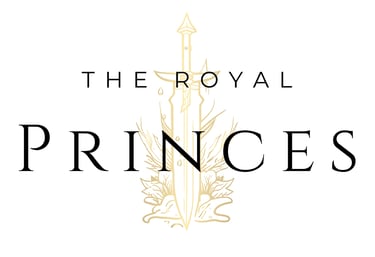 The Royal Princes title logo featuring black serif typography and a gold sword illustration.