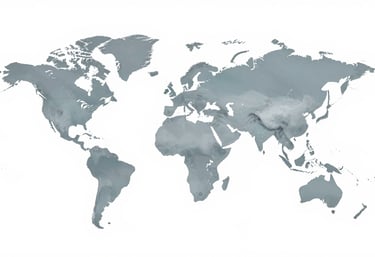 A minimalist world map with elegant pointers highlighting international medical education hubs like Russia and Kazakhstan. Professional aesthetic using #4F7F8F.