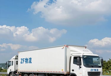 Workers carefully loading large cargo onto a logistics truck with safety gear.