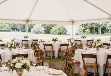 Brightly colored porta-potties lined up neatly next to a row of dumpsters.