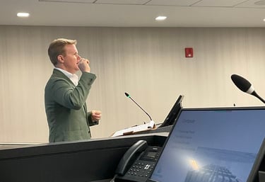 Nick Reese giving a keynote speech on AI