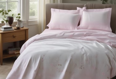 A neatly made bed showcasing vibrant bed sheets and a plush blanket.