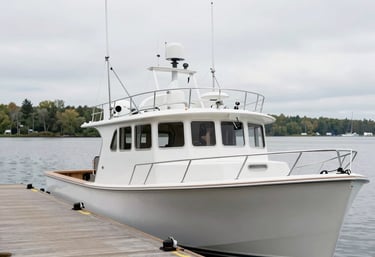 Side-by-side view of a classic motor-driven ship and a sleek, modern battery-operated ferry docked at a shipyard.