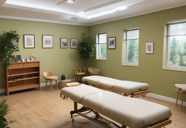 A therapist giving a relaxing massage in a calm, softly lit room.