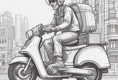 A delivery person handing over a sleek black box with neon blue accents to a happy customer at their doorstep.