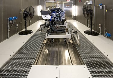 Photography of a diesel engine undergoes performance testing