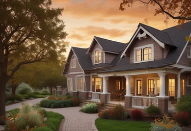 A well-maintained upscale property with lush landscaping under bright daylight.