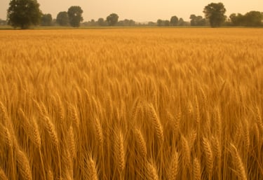 Aerial view of sugarcane fields with perfectly straight planting lines under soft morning light.