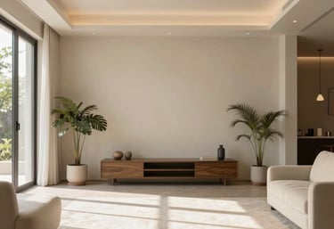 An elegant depiction of a Vaastu compass resting on a warm-toned floor plan with subtle orange accents.