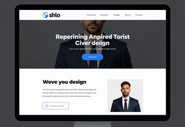 A sleek laptop screen showcasing a dark mode website design with electric cyan accents.