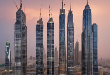 Close-up of certified construction steel rebars stacked neatly at a major infrastructure project site in Dubai.