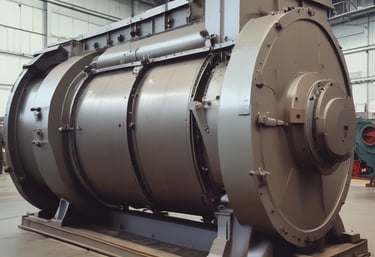 A panoramic view of a busy industrial warehouse filled with electric motors and gearboxes ready for shipment.