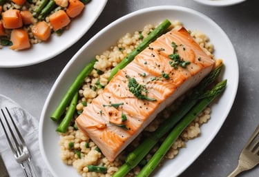 A personal chef carefully plating a healthy, balanced meal with fresh ingredients.