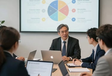 A professional team collaborating over financial charts and data projections in a modern office.