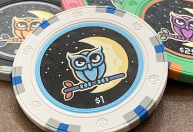 Close up image of poker chips at Nite Owl Poker
