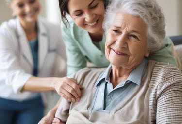 Doctor shows patient medical scan on tablet.