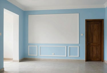 An interior shot of a beautifully maintained, clean Indian home interior with light blue and white decor, showing efficient property upkeep.