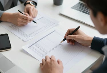 A business owner reviewing financial charts with a consultant in a cozy office.