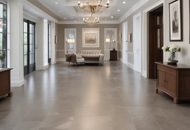 Interior view of a luxurious kitchen renovation with high-end finishes and modern lighting.