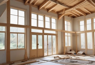 Interior view of a luxurious kitchen renovation with high-end finishes and modern lighting.