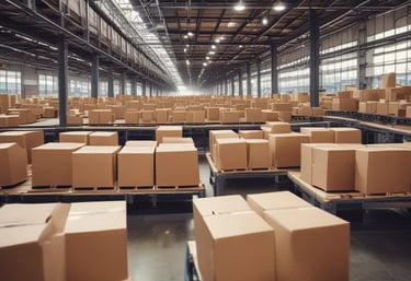 Photo of a skilled worker assembling corrugated cardboard packaging in a bright factory setting.