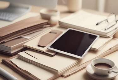 Professional office team collaborating over documents in a modern workspace.