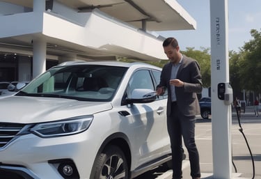 Technician performing maintenance on an electric vehicle charging point.